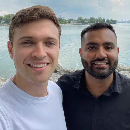 Tempo co-founders Peter Gokhshteyn and Kevin Michael outdoors by the Toronto waterfront