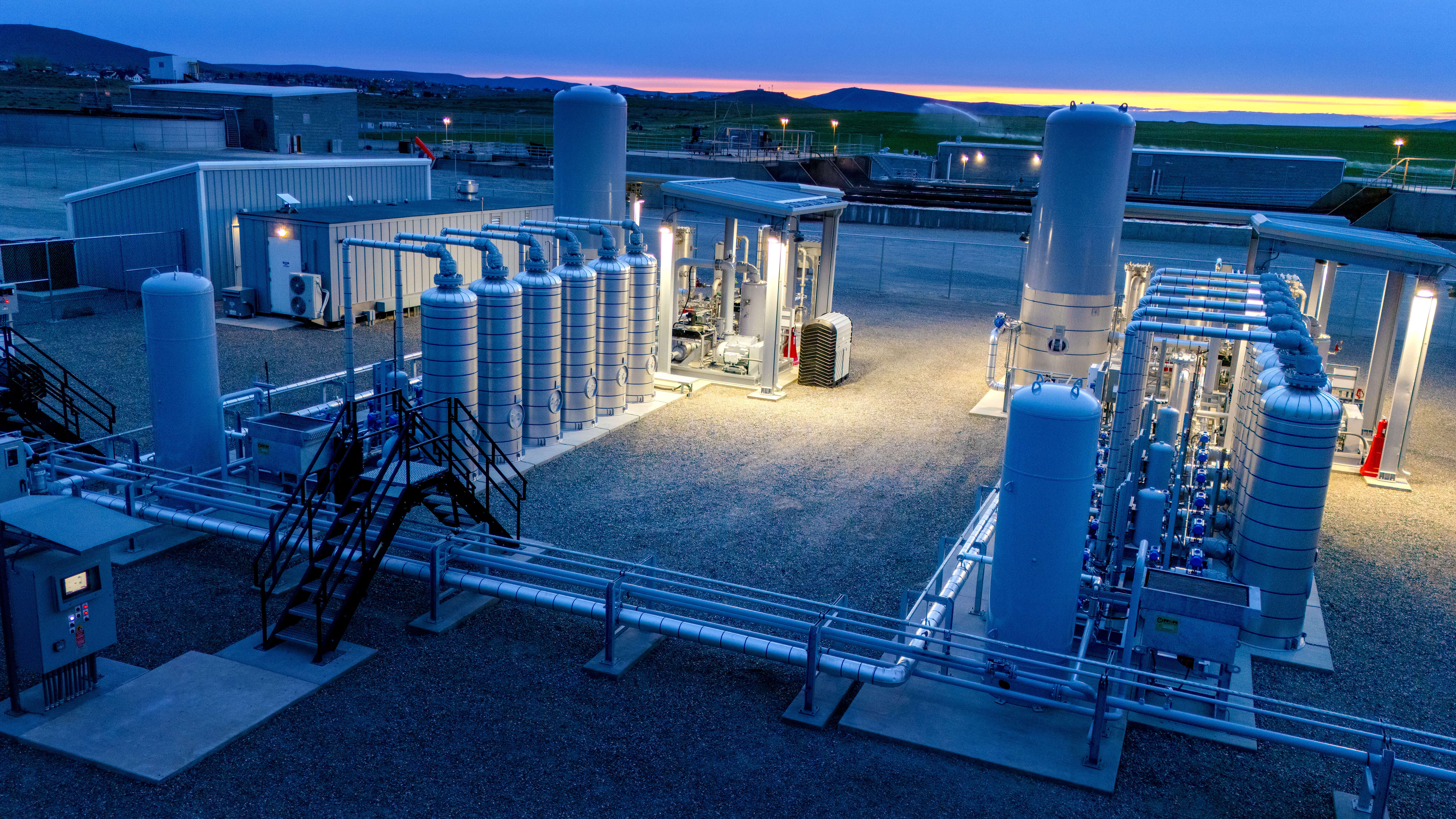 Aerial view of Pine Creek RNG’s Lamb Weston digester gas-upgrading facility in Richland, Washington