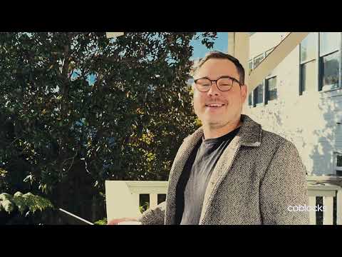 Kevin Schaich speaking outdoors in the 2024 Coblocks launch video
