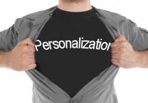 A person opening a shirt to reveal the word Personalization