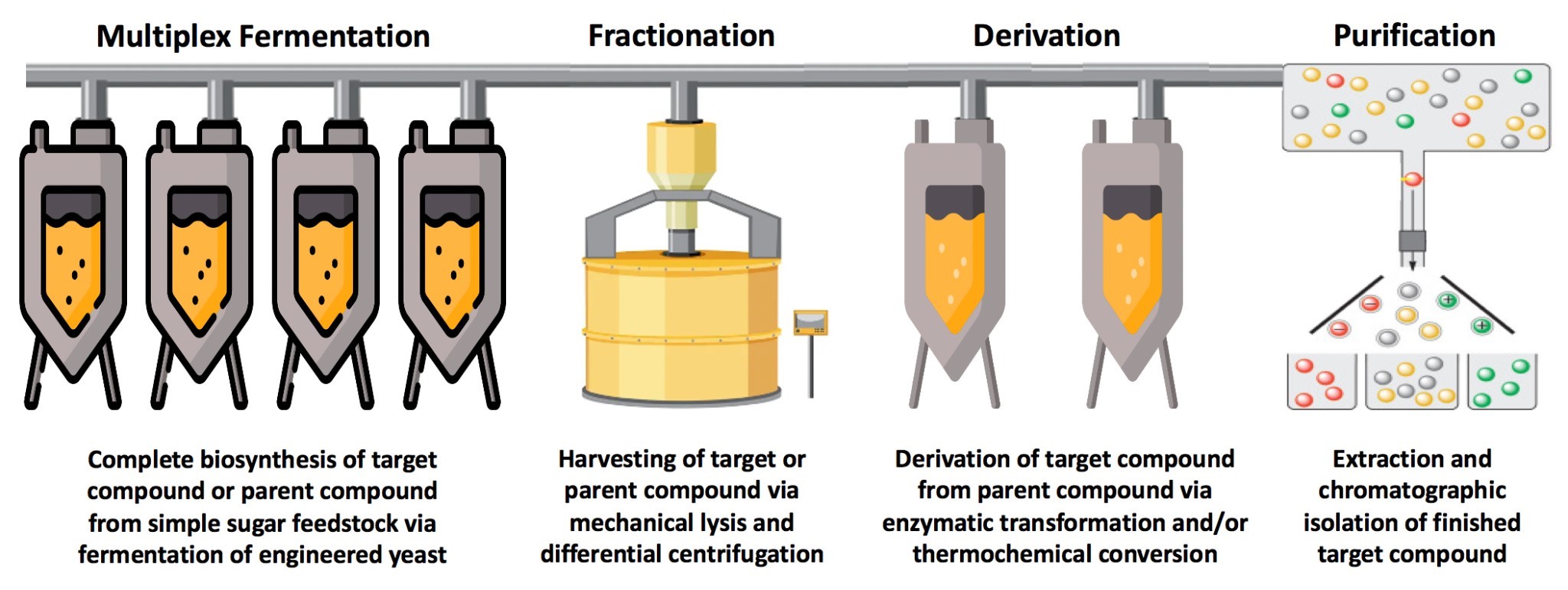 Khona Scientific diagram showing multiplex fermentation, fractionation, derivation and purification