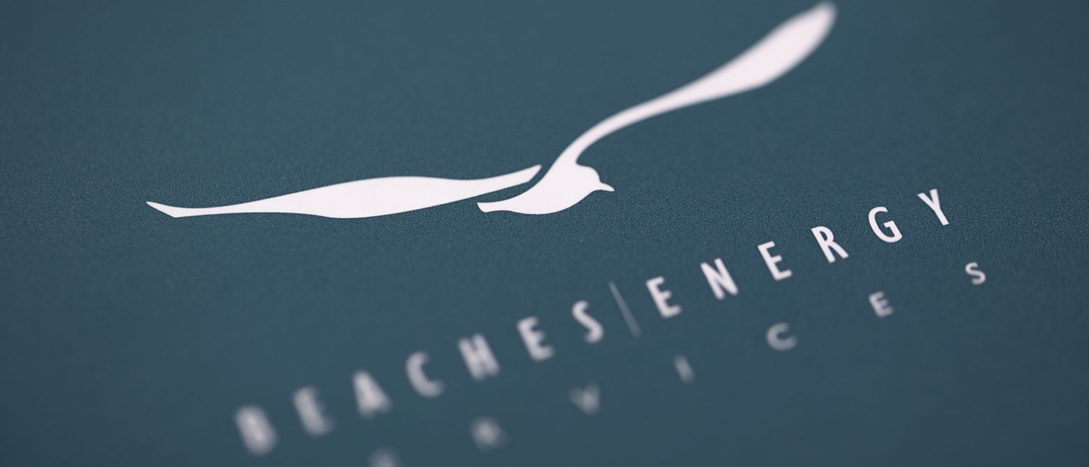 Close view of Beaches Energy Services branding created by Kidd Group