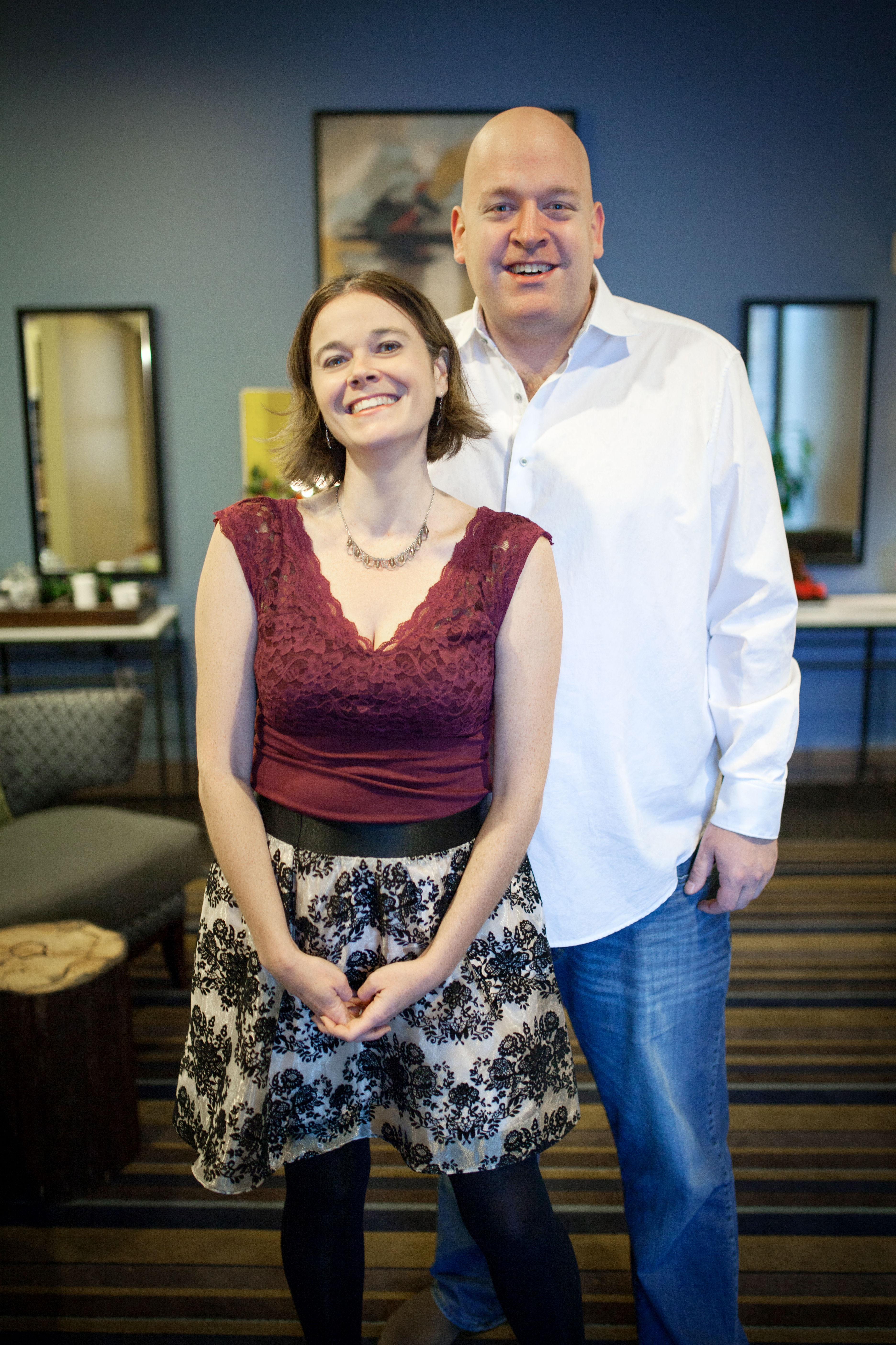 Kieran Snyder and Jensen Harris standing together in the 700 Broadway lobby