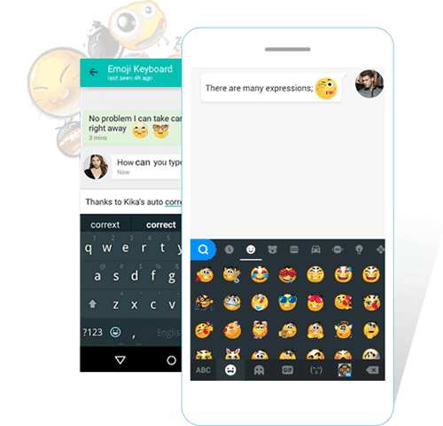 Kika keyboard demo with emoji selection on a smartphone