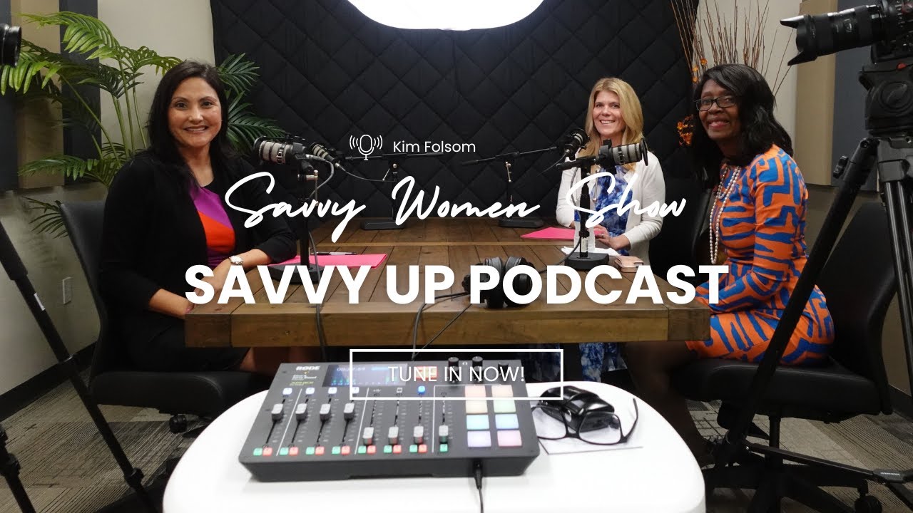 Kim Folsom, at right, seated with the Savvy Women Show podcast hosts