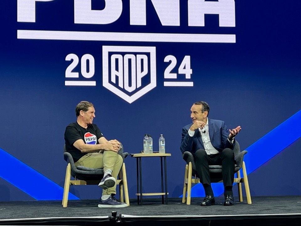 Kirk Tanner and Mike Krzyzewski together at a PepsiCo leadership event