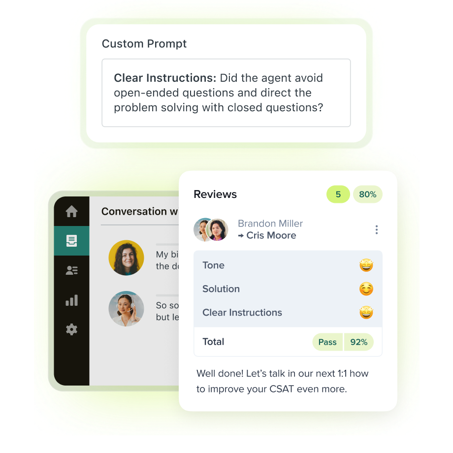 Zendesk QA AutoQA screen scoring a conversation across built-in and custom categories