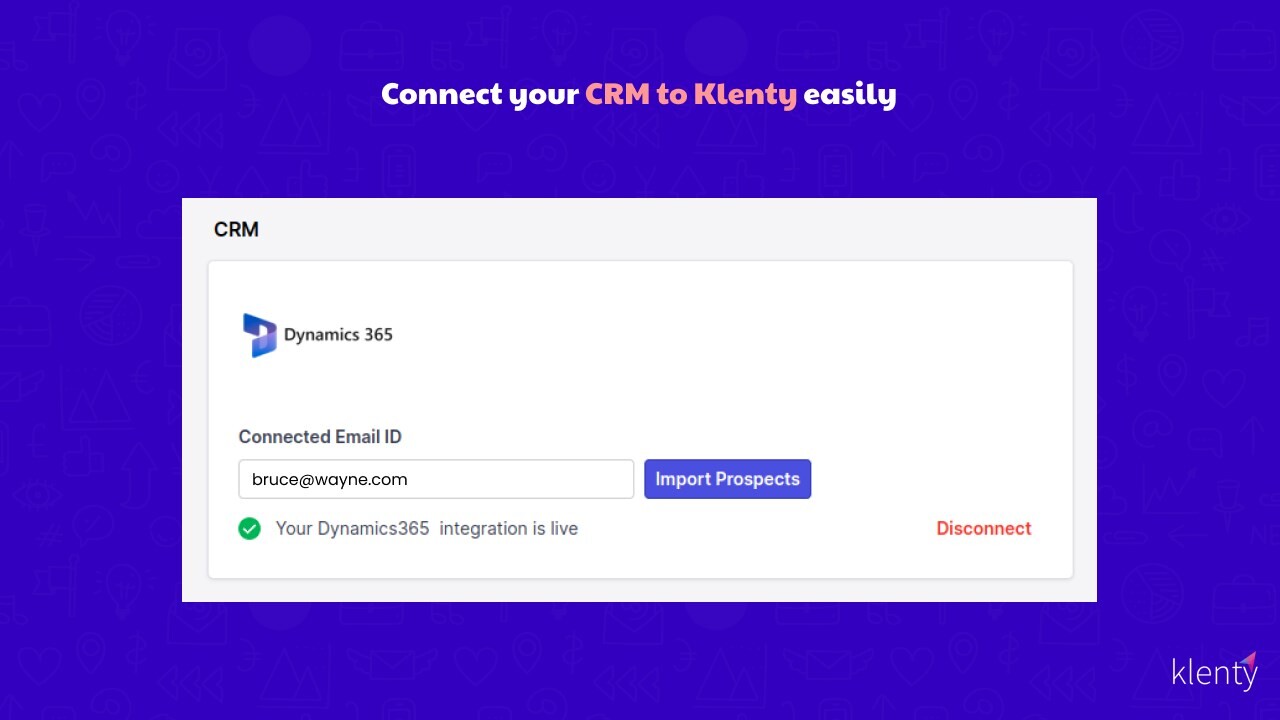 Klenty Microsoft Dynamics 365 CRM integration screen