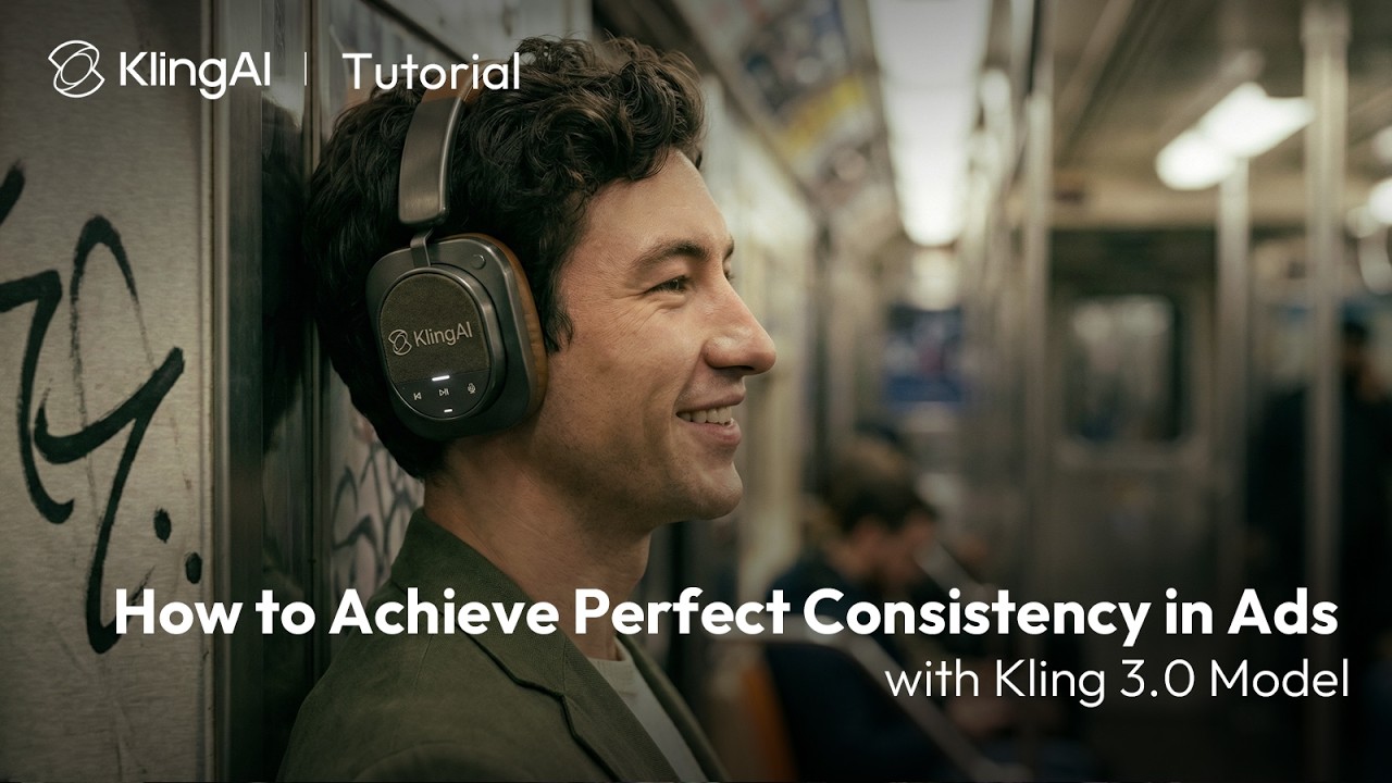 Official Kling tutorial showing a consistent headphone product in an advertisement