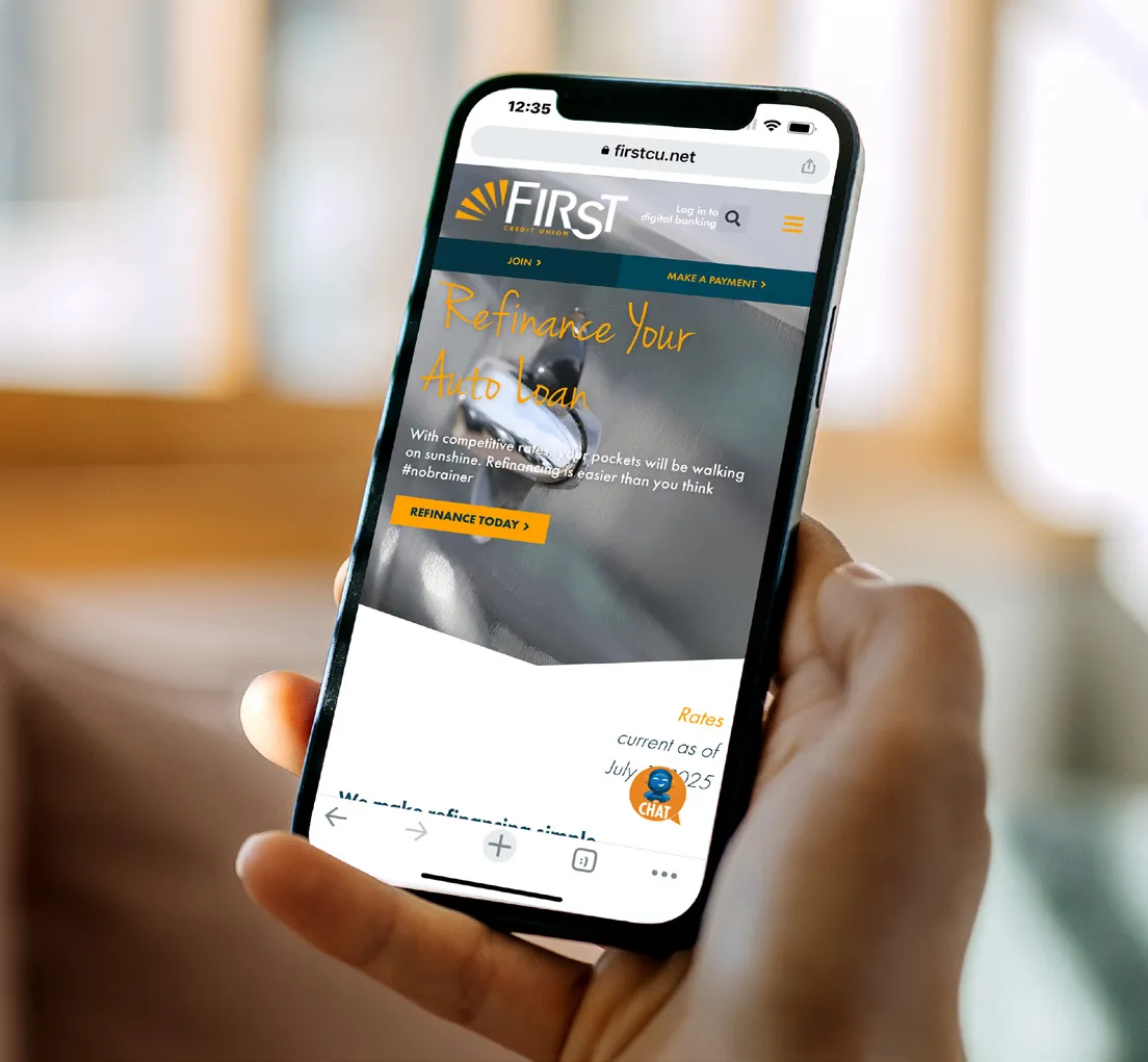 A First Credit Union campaign shown on a mobile phone