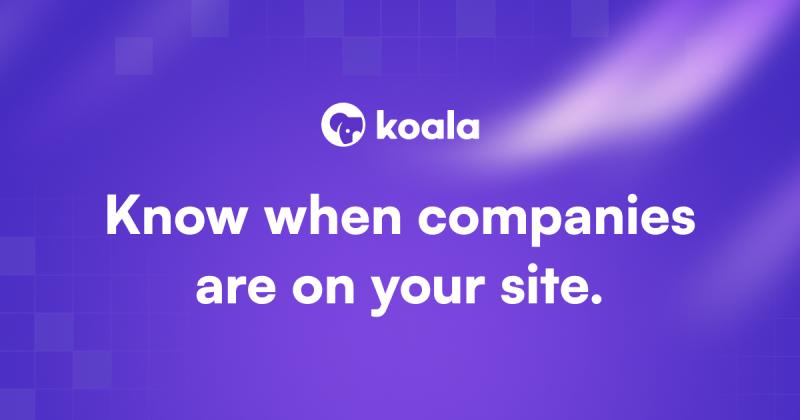Koala's purple promotional graphic says Know when companies are on your site