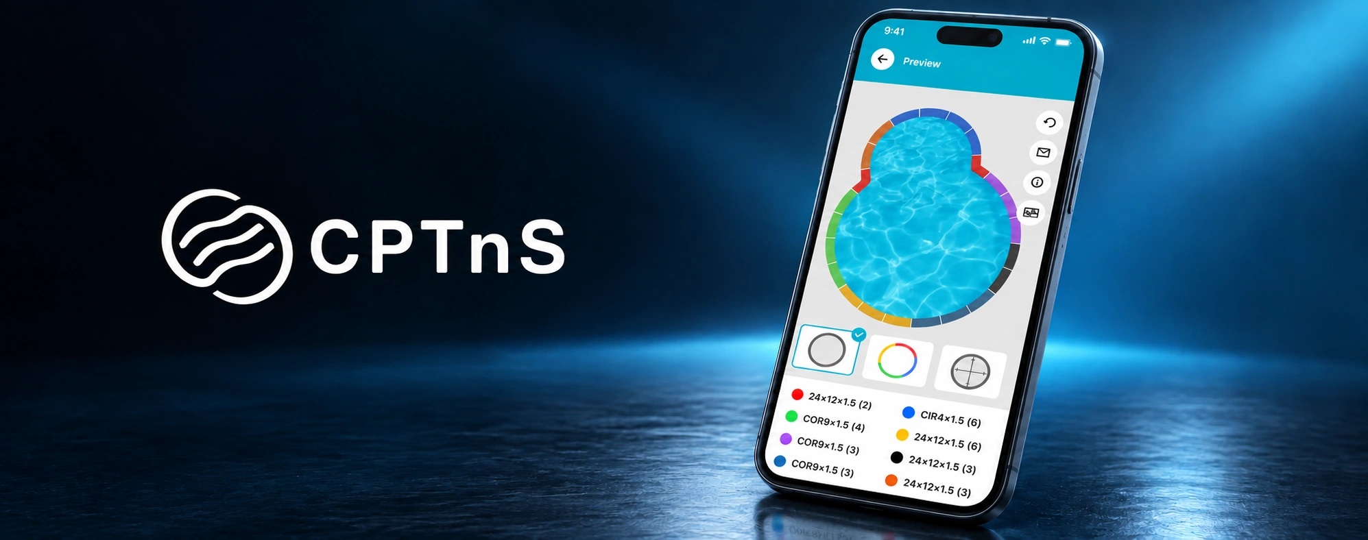 KoderLabs’ product presentation of the Classic Pool Tile and Stone pool-planning app