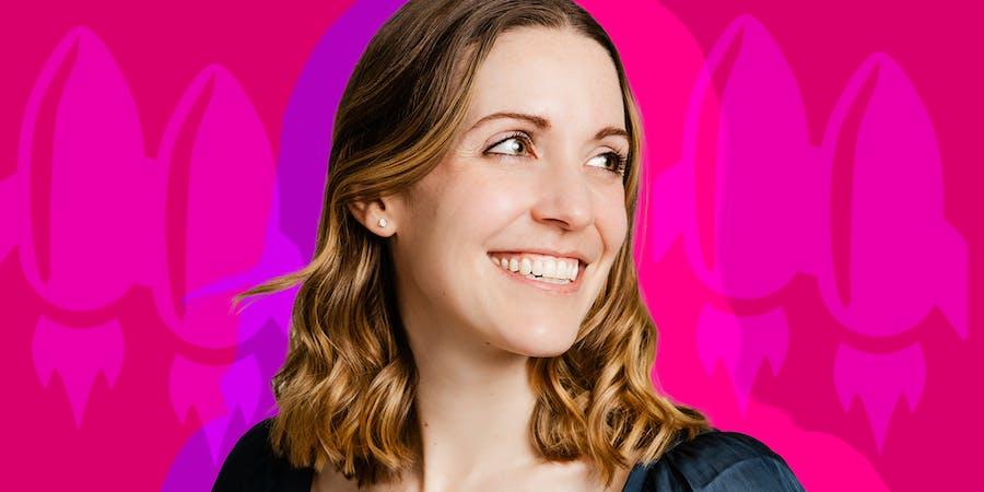 Kristen Anderson, also known as Kristen Tyrrell, in a Catch press photograph against a bright pink background
