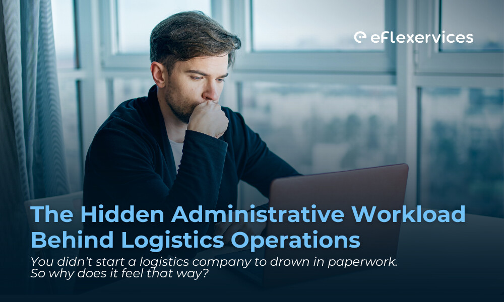 eFlexervices article artwork showing a logistics professional working at a laptop