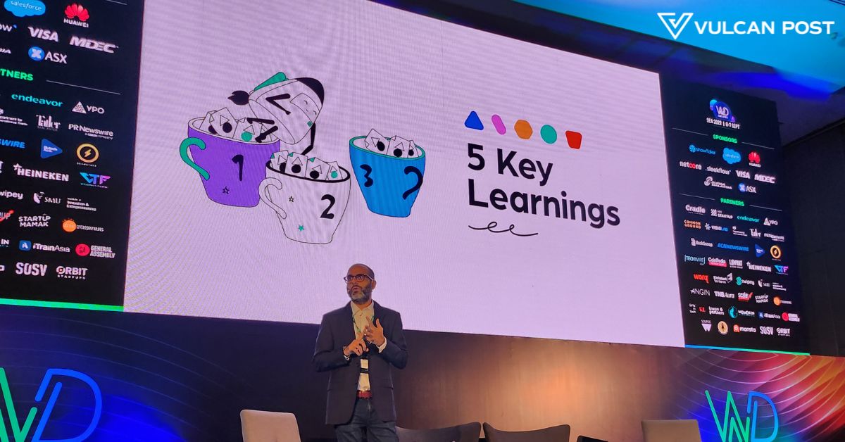 Kshitij Minglani speaking at Wild Digital SEA 2022 in front of a slide titled 5 Key Learnings
