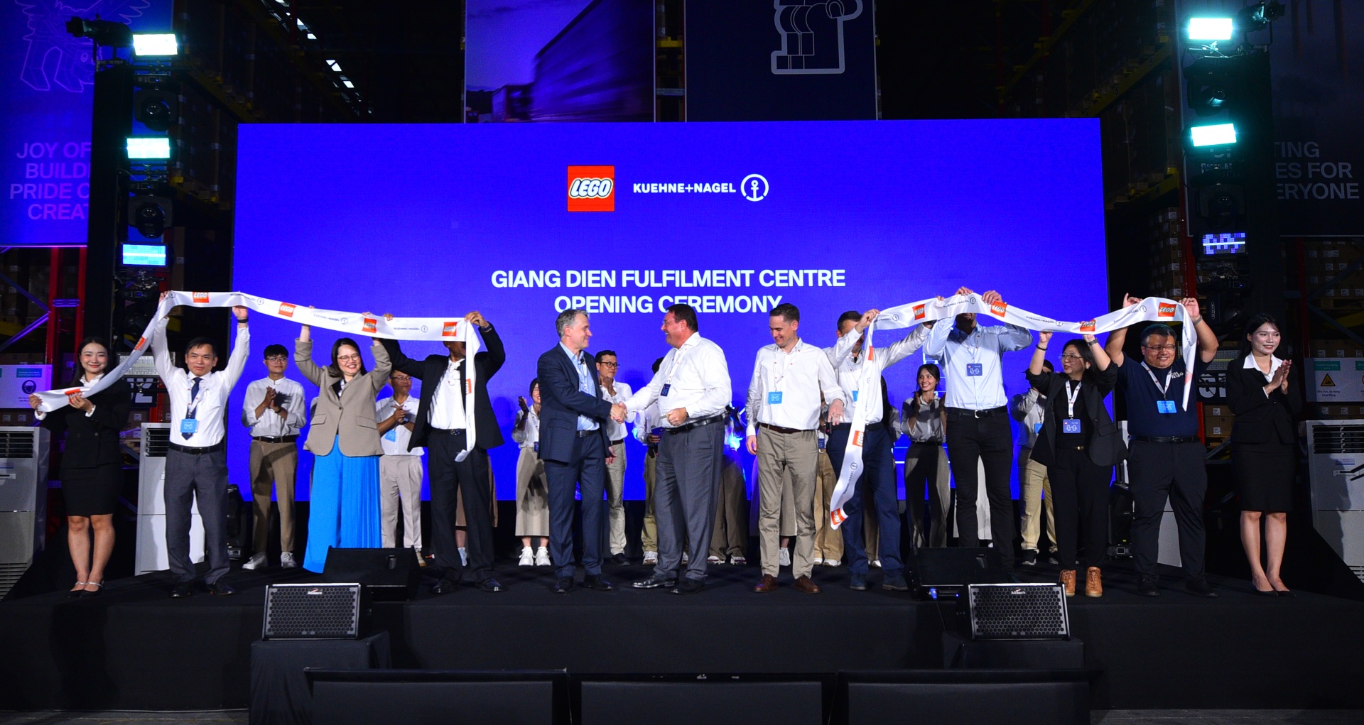 LEGO and Kuehne+Nagel representatives celebrate the Vietnam distribution centre opening
