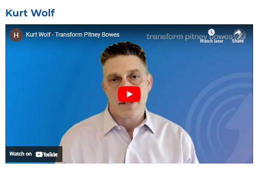 Kurt Wolf presenting his case in a 2023 Transform Pitney Bowes campaign video