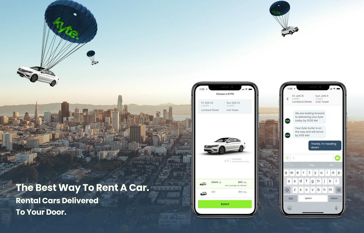 Kyte promotional image showing the booking app and delivery messages
