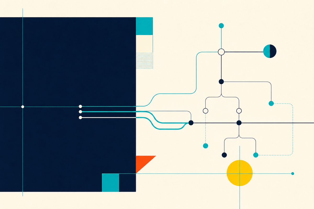 Abstract Swiss-style network of analytical paths, nodes and geometric blocks