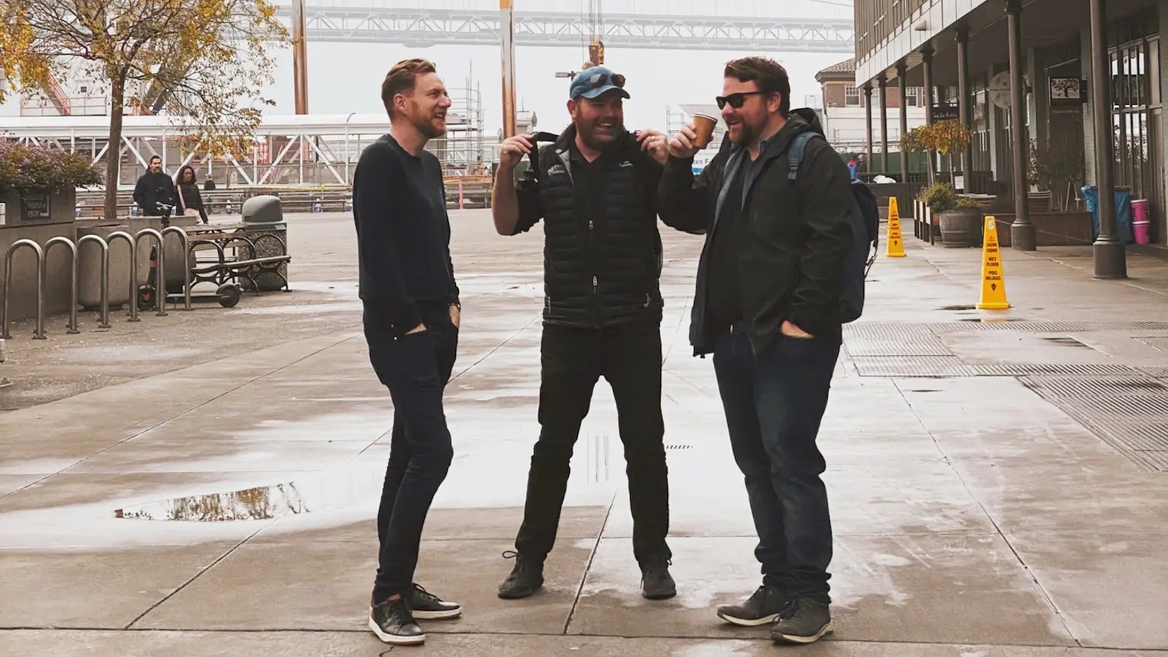 Lachlan Donald, Matt Allen and Keith Pitt laughing together outdoors in San Francisco