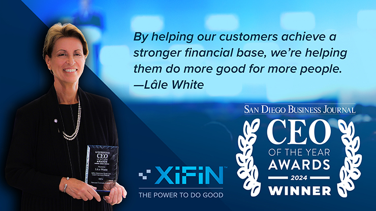 Lâle White holding her 2024 CEO of the Year award in a XiFin announcement graphic