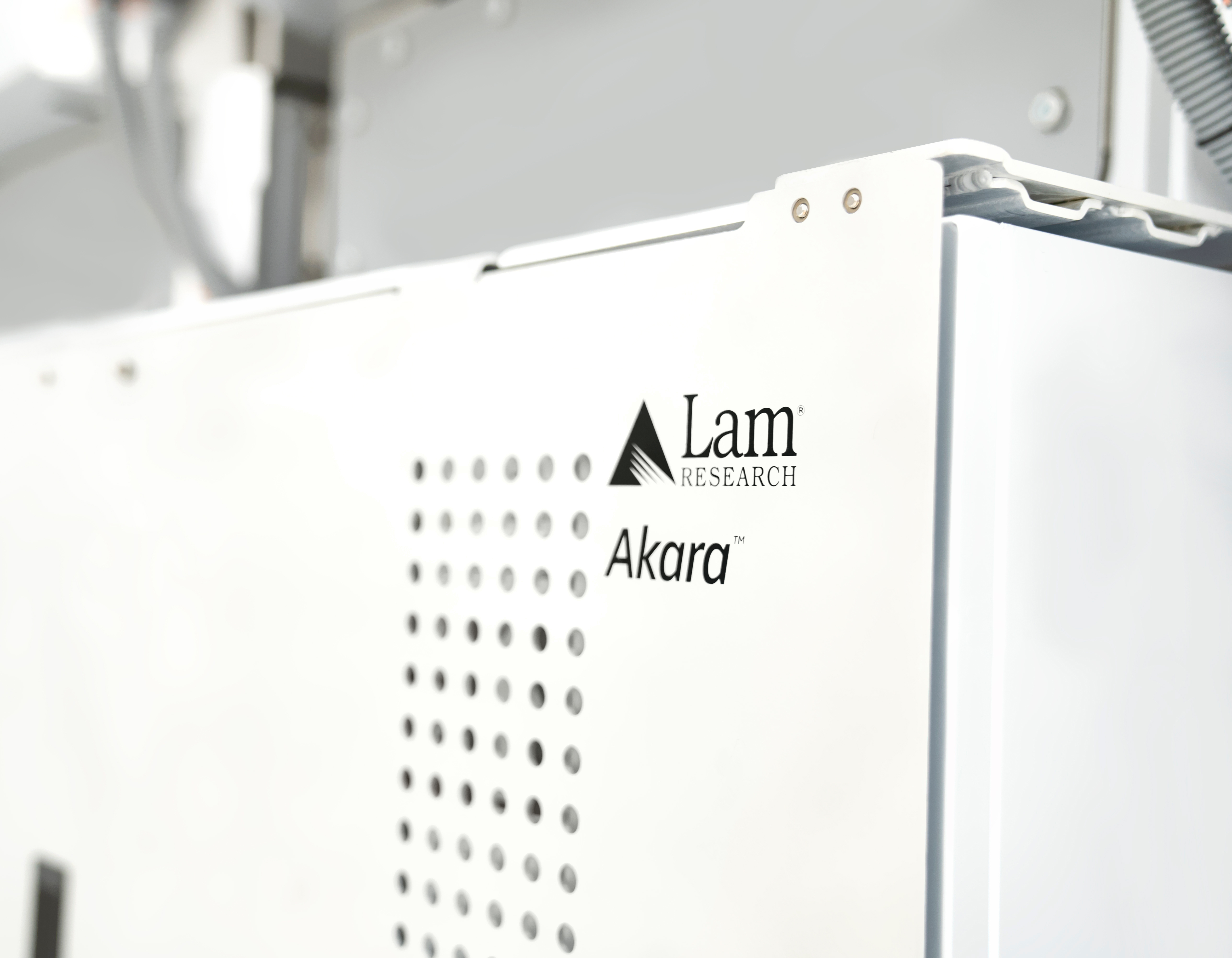 Close view of the front cabinet on Lam Research’s Akara etch equipment