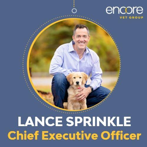 Encore's January 2022 announcement graphic showing Lance Sprinkle with his golden retriever, Maggie