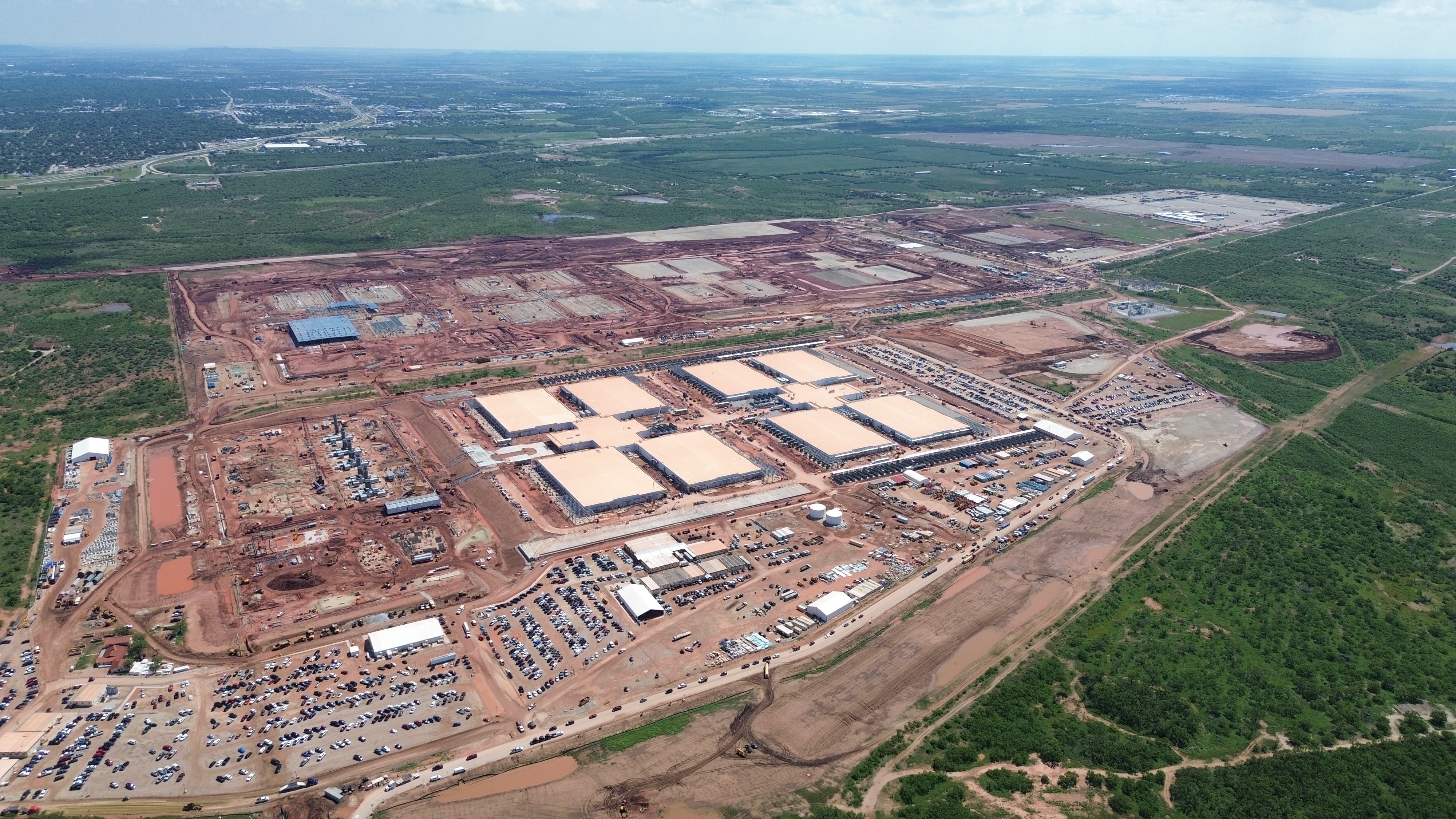 Aerial view of the Lancium Clean Campus under construction in Abilene, Texas