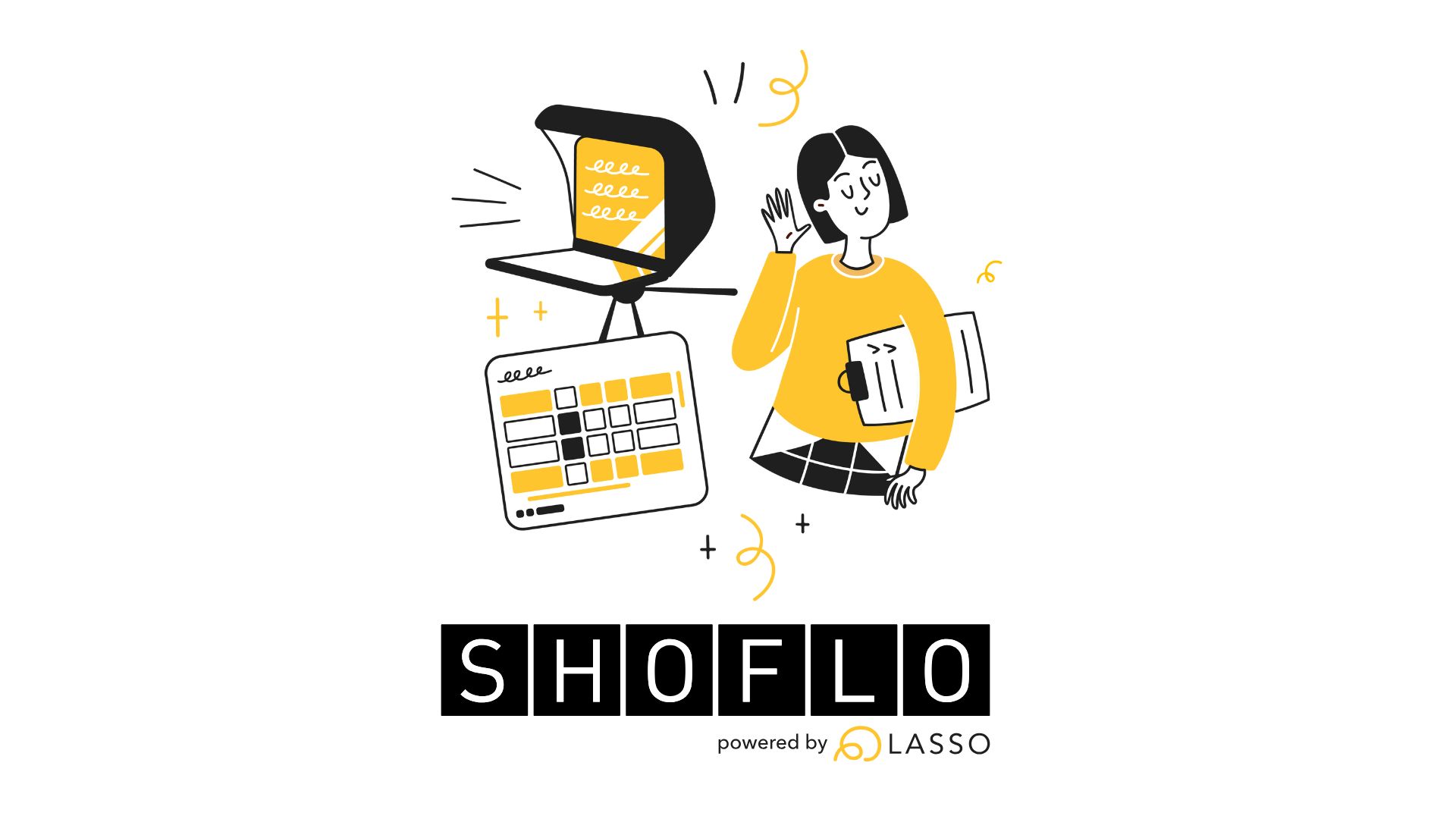 Shoflo illustration showing a producer, teleprompter, and digital rundown