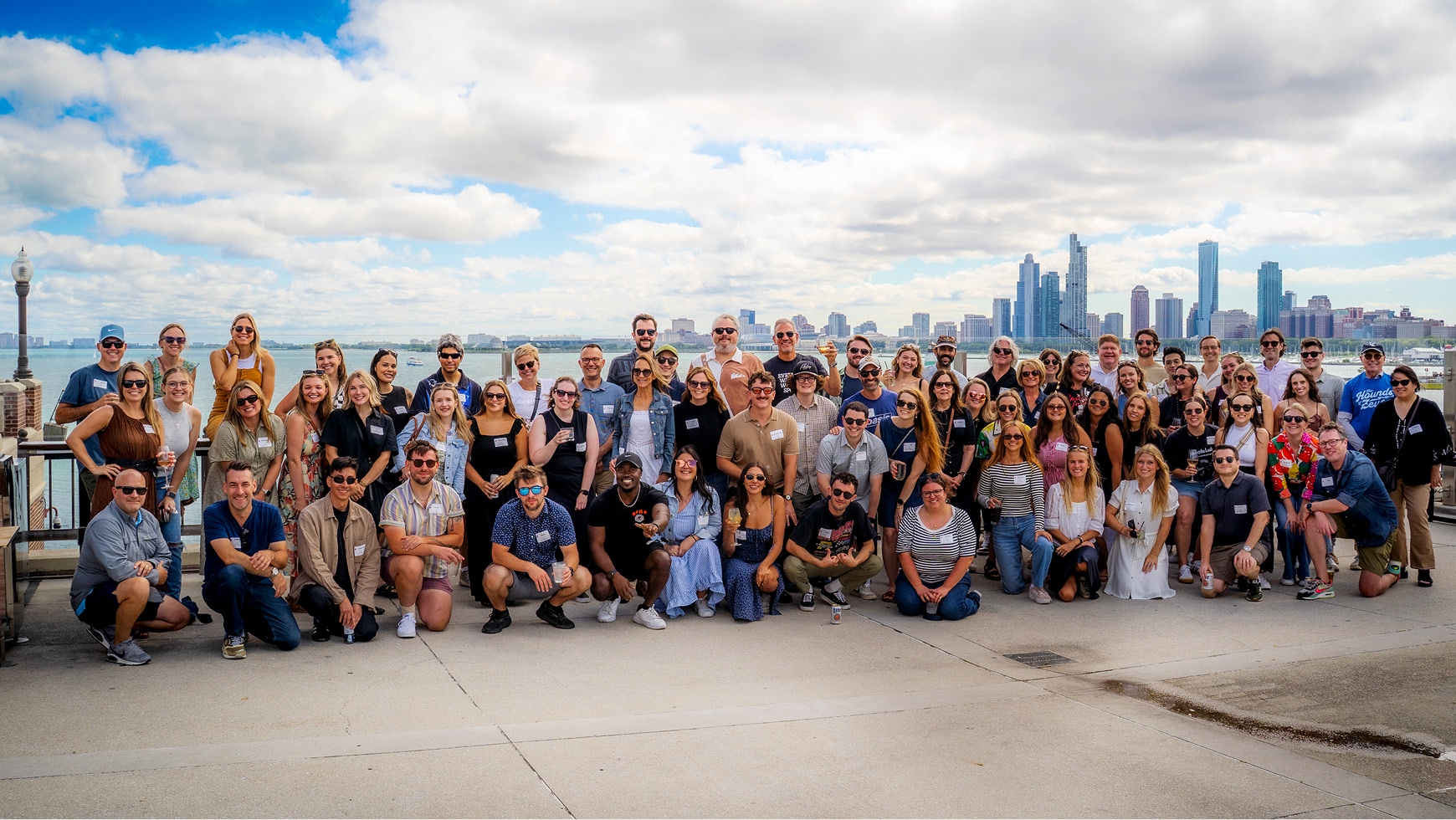 Laughlin Constable employees gathered on a Chicago rooftop
