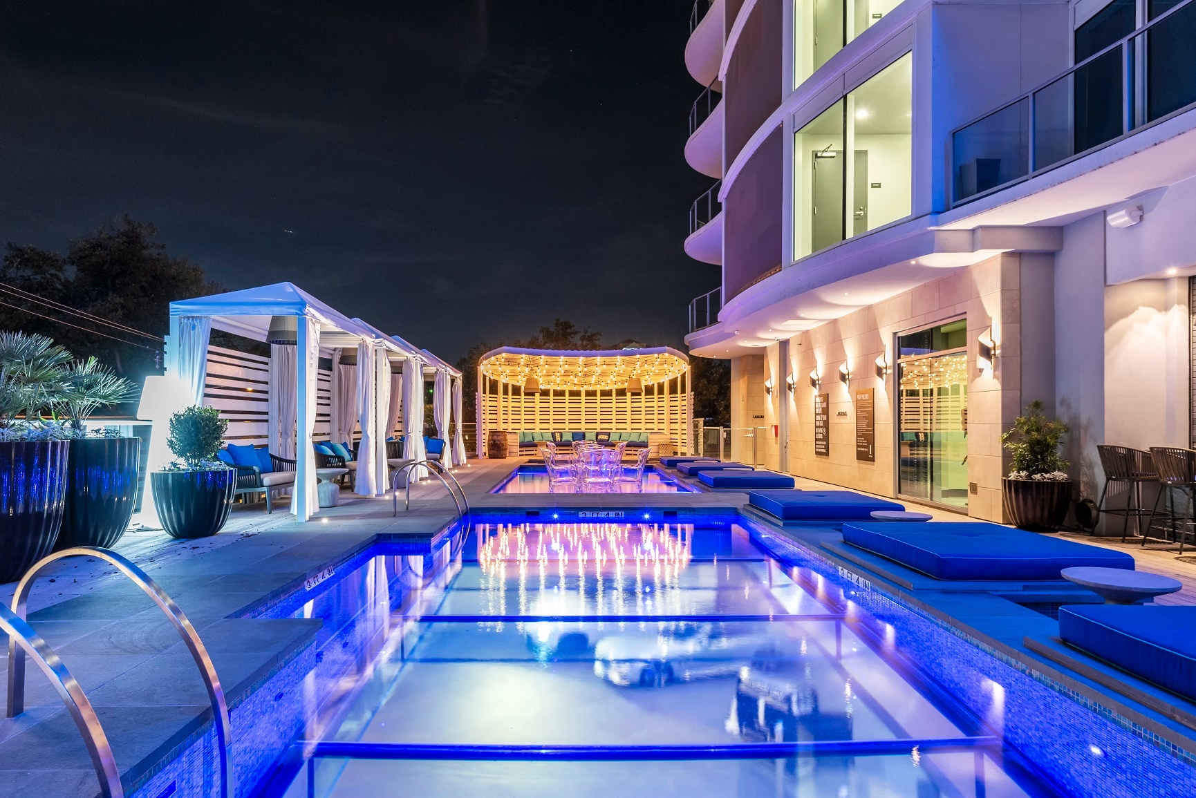 A professionally photographed rooftop pool at dusk, part of LCP Media's property photography portfolio