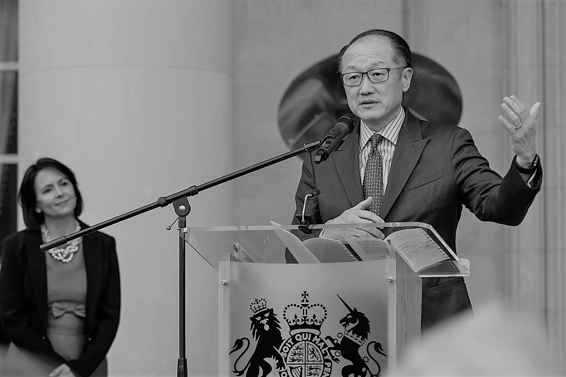 A speaker addresses a Leaders on Purpose summit gathering at a lectern