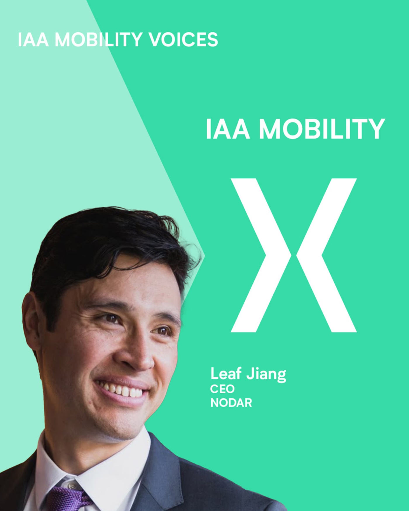 Leaf Jiang in an IAA Mobility Voices portrait graphic