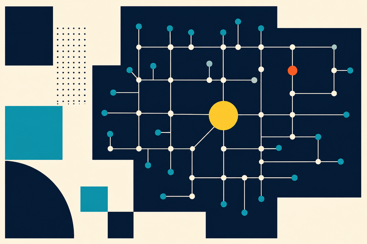 Abstract network of connected local nodes around a shared center