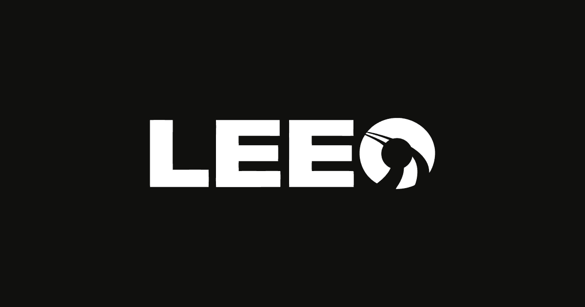 LEEO company logo - white wordmark with a kiwi bird in the final letter, on black