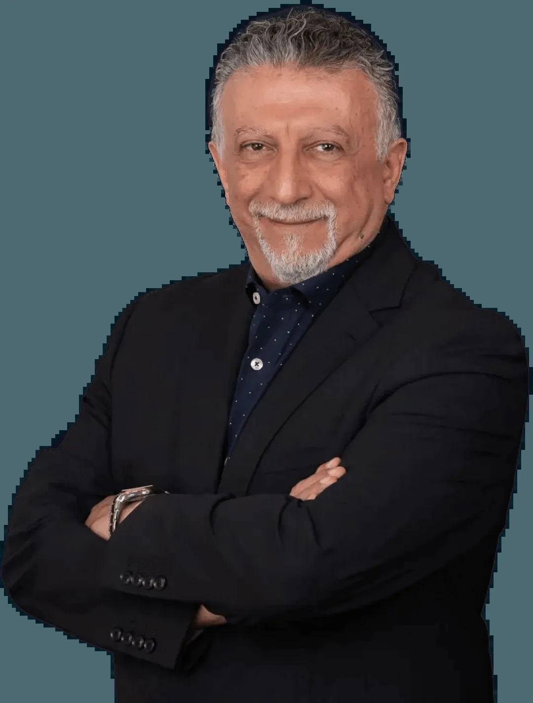 Legal Soft founder Hamid Kohan, arms folded, in a dark jacket