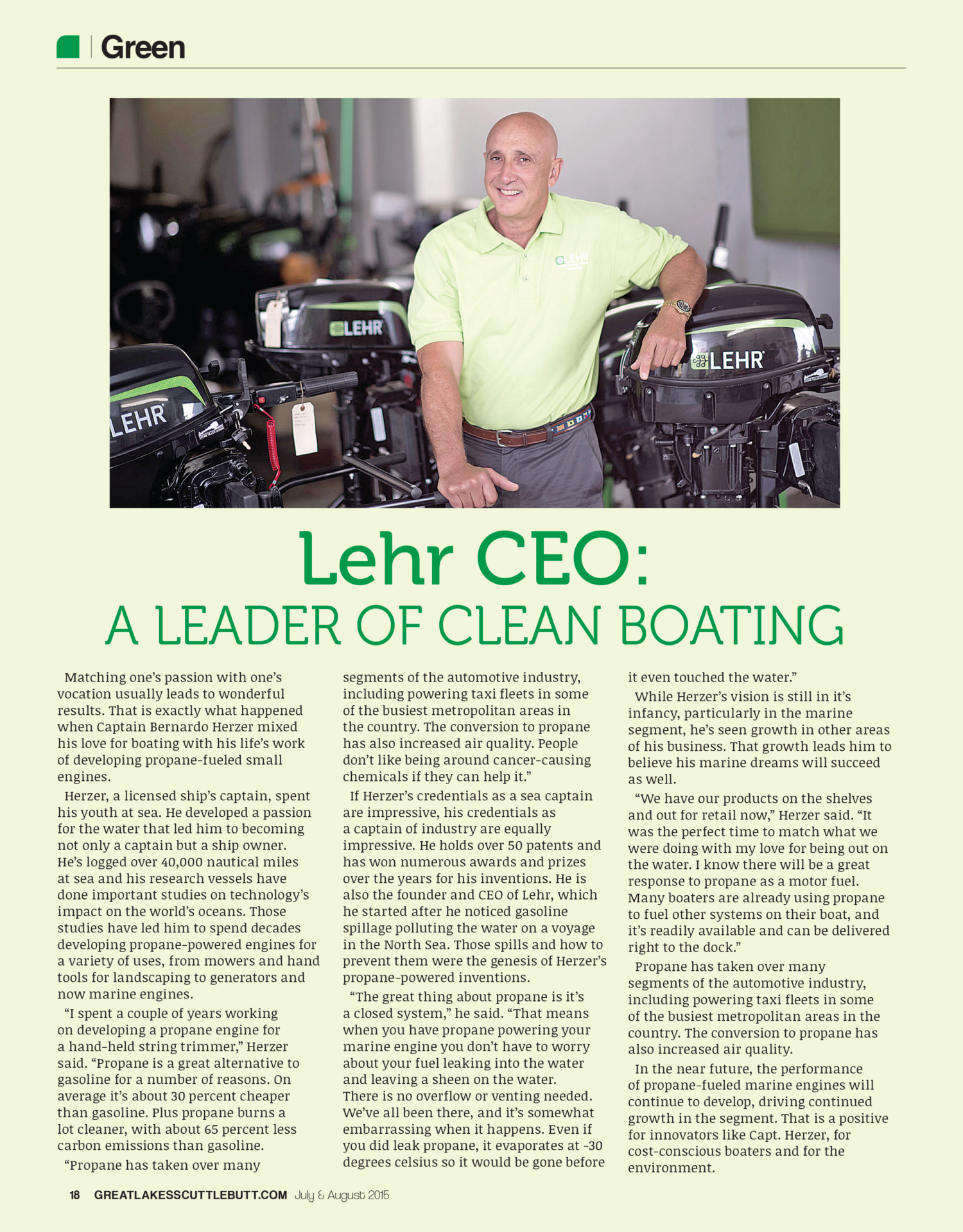 Bernardo Herzer aboard a boat, pictured in LEHR company material