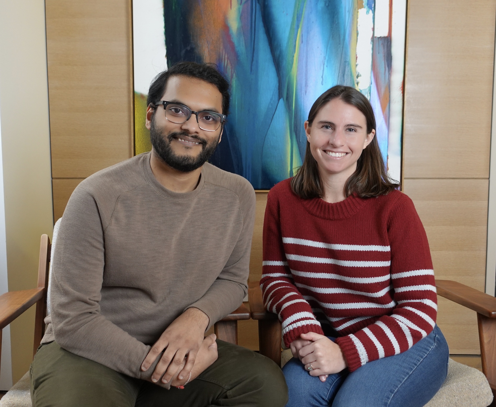 Endear co-founders Jinesh Shah, seated on the left, and Leigh Sevin, seated on the right
