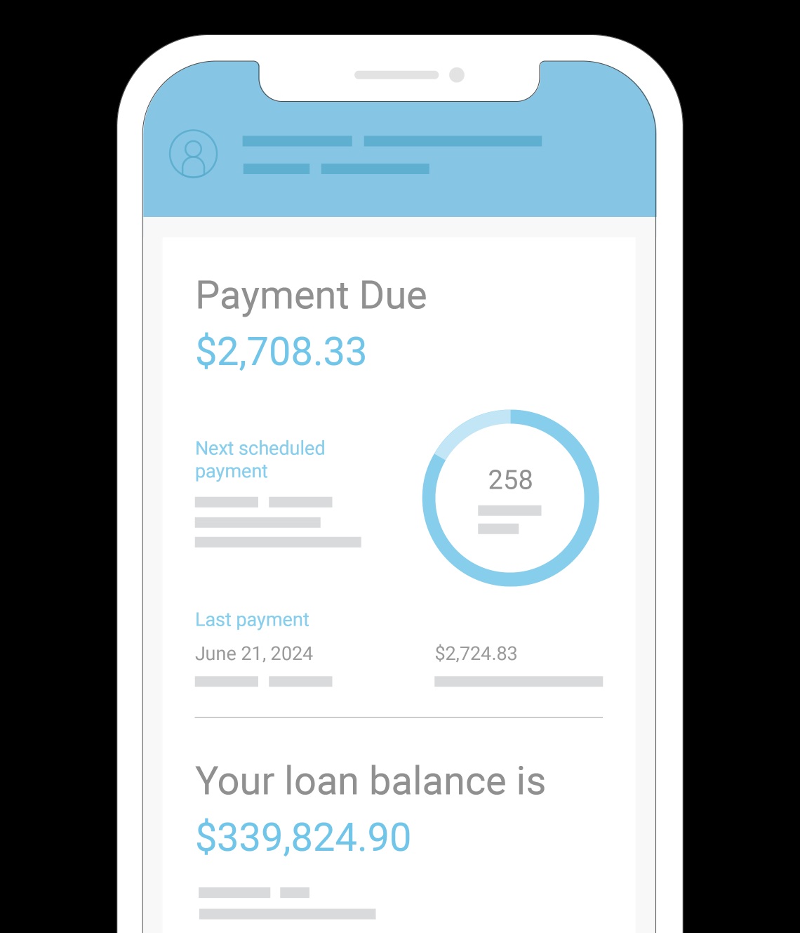 ICE product illustration showing a borrower’s payment and mortgage balance on a phone