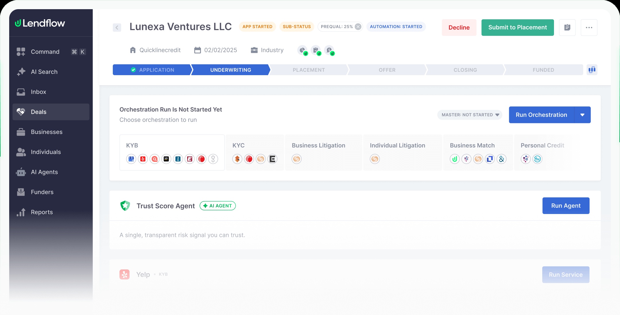 Lendflow’s official product interface graphic showing lending workflow and application tools