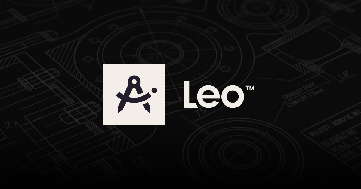 Leo AI logo - a drafting compass mark set against an engineering blueprint