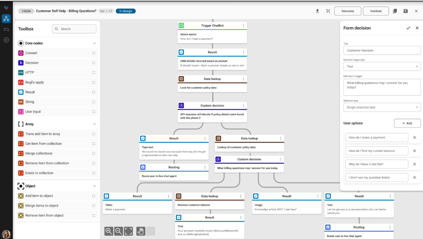 Sentiment Flow's visual workflow designer showing connected customer-service steps