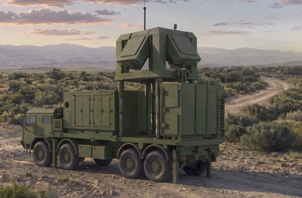 Green military vehicle carrying Leonardo DRS cxMHR radar equipment