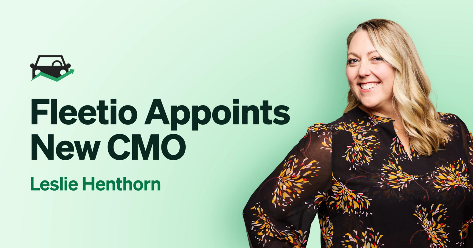 Fleetio announcement graphic introducing Leslie Henthorn as chief marketing officer