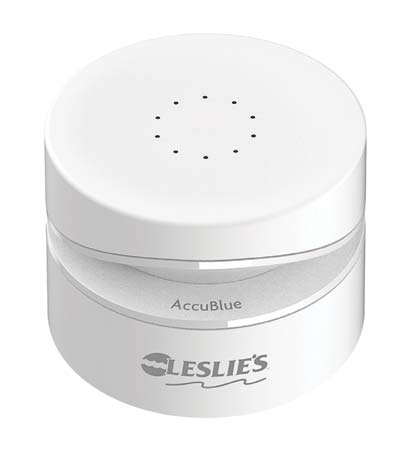White AccuBlue Home water-testing device pictured in Leslie’s official product guide