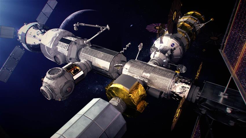 Artist's concept of Canadarm3 attached to the lunar Gateway in space