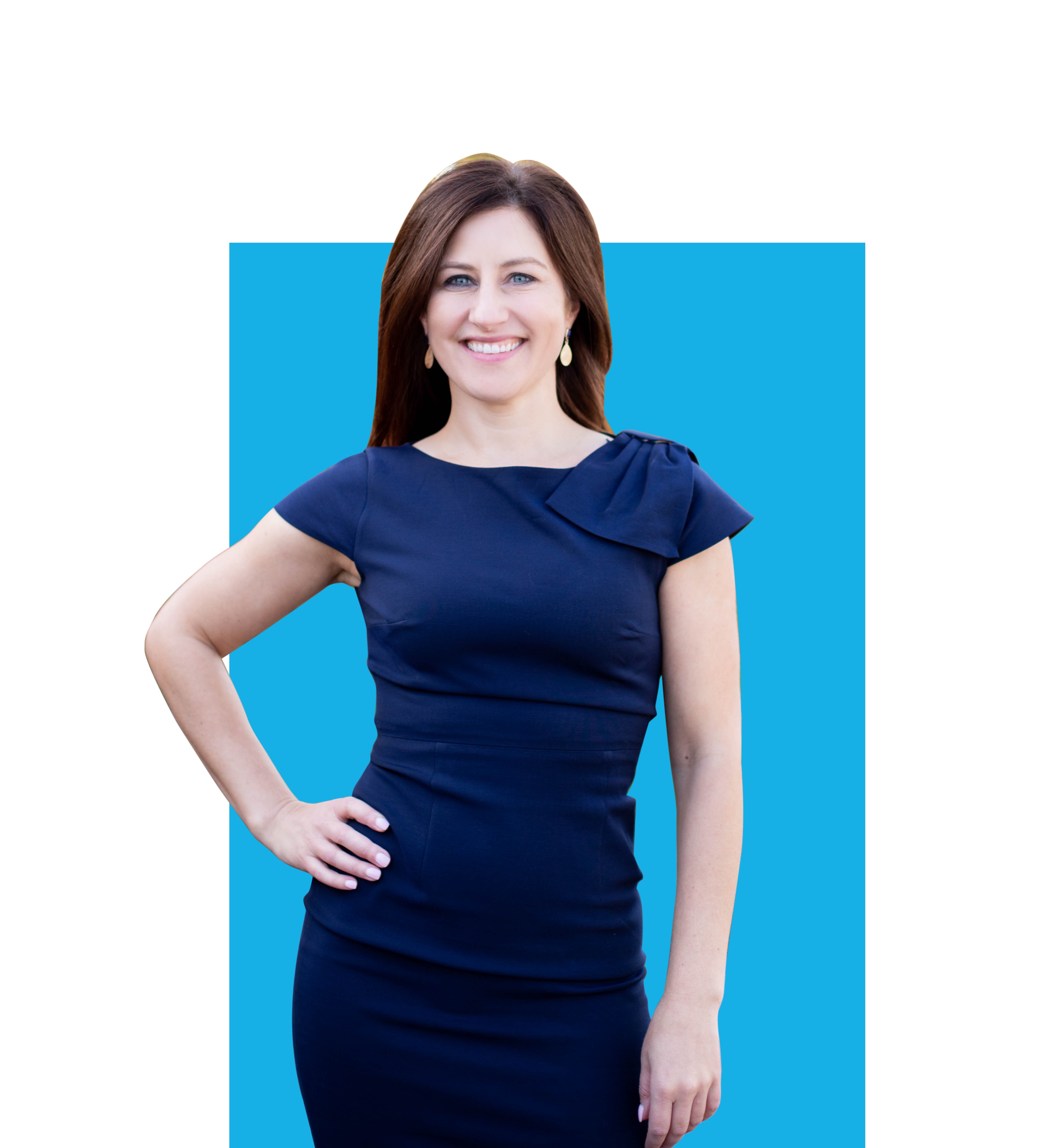 LEVITATE founder Stacey Holifield against a bright blue geometric backdrop