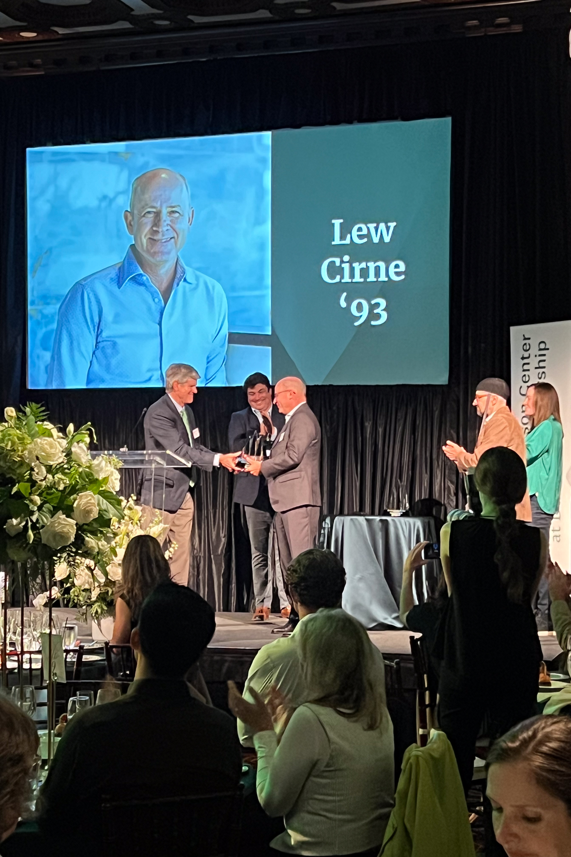 Lew Cirne on stage receiving his Dartmouth Entrepreneurs Hall of Fame award
