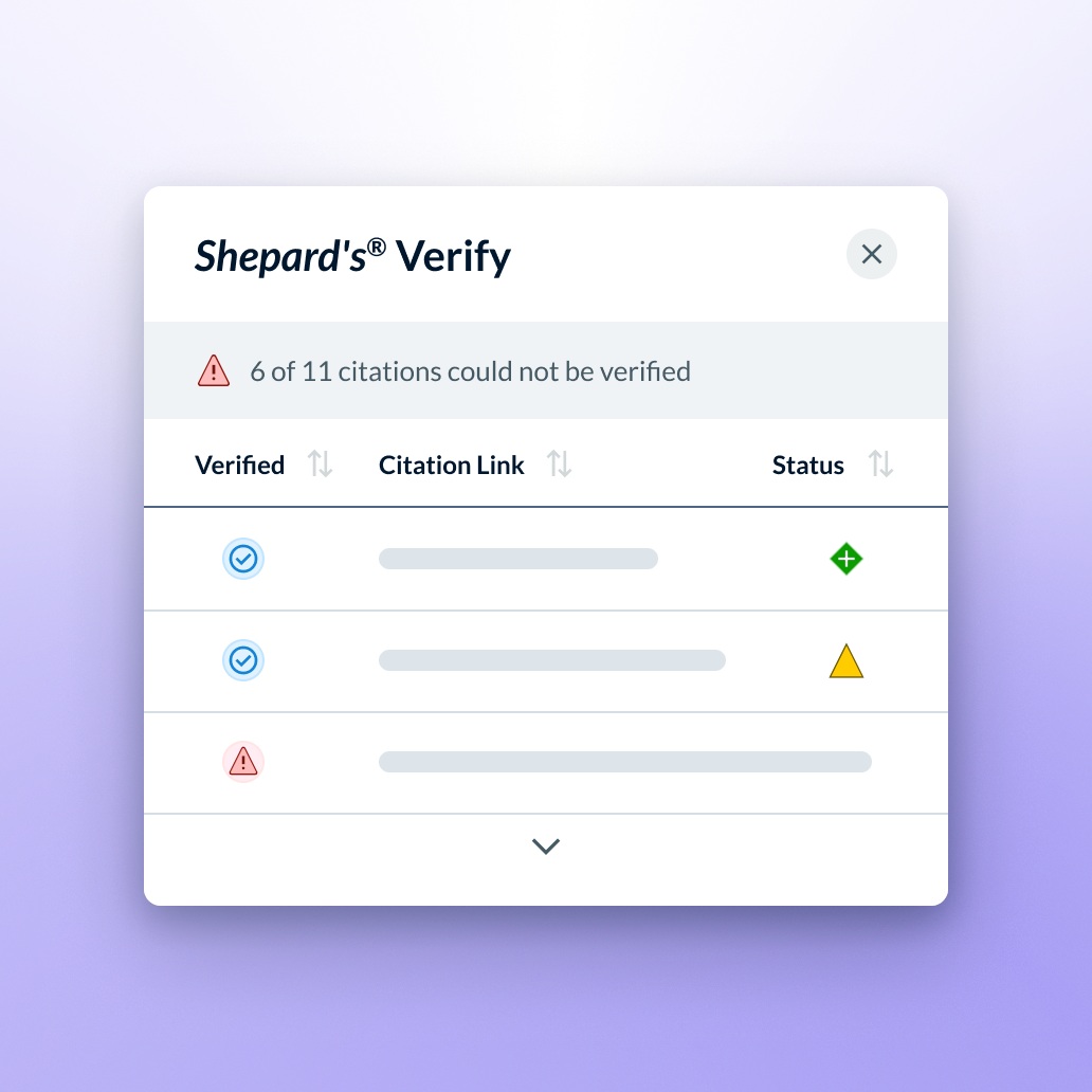 LexisNexis promotional illustration of Shepard’s Verify flagging citations that could not be verified