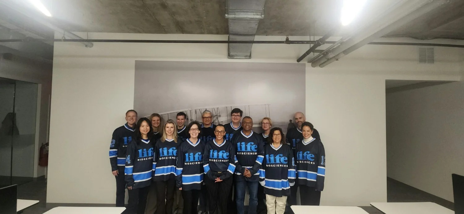Life Biosciences team members together in branded jerseys